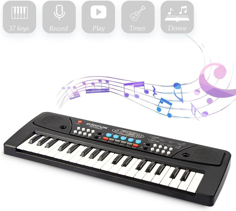 LEEQE Black 37 Keys Kids Piano Keyboard, Portable Electric Musical Instruments Piano with Microphone, Learning Educational Gifts Toys for Age 3 4 5 6 7 8 9 Years Old Boys Girls Toddlers - Image 3